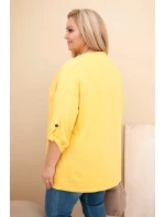 Dámská blůza Plus Size s bavlnou v volném střihu s vodním výstřihem žlutá