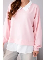 Dámská máslová mikina z viskózy s košilovou vsadkou světle růžová