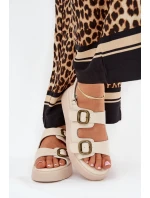 Dámské Sandály Na Platformě A Klínu S Přezkami Béžové Genorre