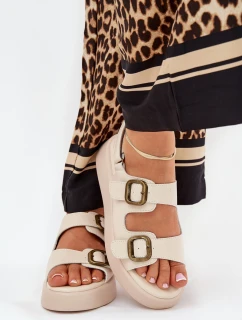 Dámské Sandály Na Platformě A Klínu S Přezkami Béžové Genorre