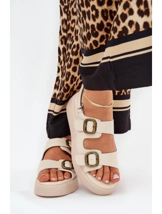 Dámské Sandály Na Platformě A Klínu S Přezkami Béžové Genorre