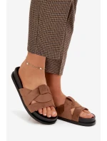 Dámské pantofle Eko semiš s pásky hnědé Marivessa