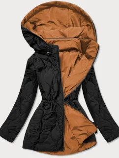 Černo-karamelová oboustranná dámská prošívaná bunda (MHM-W589BIG)