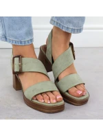 Dámské semišové sandály na jehlovém podpatku zelené Potocki 54307