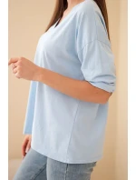 Dámská bavlněná blůza s výstřihem do V a dlouhým rukávem modrá