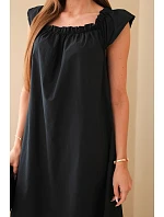 Dámské bavlněné šaty s nařaseným výstřihem a volánkem černá Dámské bavlněné šaty s nařaseným výstřihem a volánkem černá