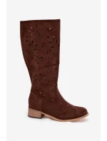Otevřené dámské vysoké boty na kostku čokoládové Helinna Otevřené dámské vysoké boty na kostku čokoládové Helinna