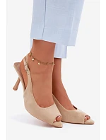 Dámské sandály na podpatku Eko semiš Béžové Sevina