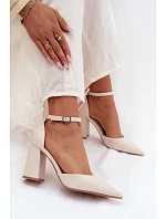 Lodičky na podpatku z imitace kůže světle béžové Selvra