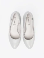 Luxusní šedo-stříbrné  lodičky dámské na širokém podpatku