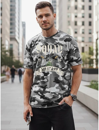 Pánské šedé tričko s vojenským potiskem FashionStreet NX2005R Pánské šedé tričko s vojenským potiskem FashionStreet NX2005R