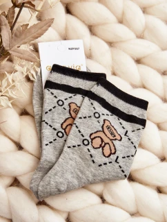 Dámské Ponožky S Vzorem A Medvídkem Šedé