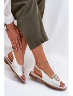 Elegantní sandály s ozdobou na plochém podpatku S.Barski KV51-003 stříbrné