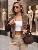 Dámská zimní kožená bunda s kožešinou, bordová, FashionStreet TY5977 Dámská zimní kožená bunda s kožešinou, bordová, FashionStreet TY5977