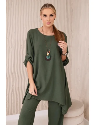 Sada halenky + kalhot s přívěskem khaki Sada halenky + kalhot s přívěskem khaki