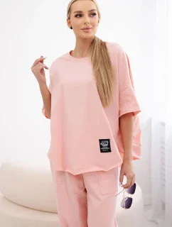 Bavlněný komplet halenka + kalhoty broskev