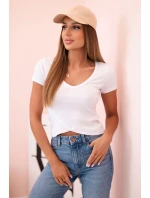 Dámská pruhovaná blůza s véčkovým výstřihem a krátkým rukávem bílá Dámská pruhovaná blůza s véčkovým výstřihem a krátkým rukávem bílá