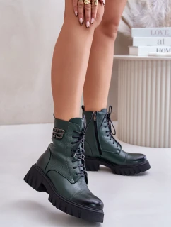 Zazoo 60486 Kožené Boty Pracovní Zateplené Tmavě Zelené