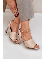 Kožené Sandály Na Jehlovém Podpatku S Ozdobným Náramkem CheBello 4440 Béžové