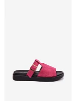 Semišové dámské sandály na platformě se zlatým sponem Fuksie Zemela