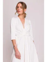 S404 Úpletové šaty s vázacím páskem - ecru barva