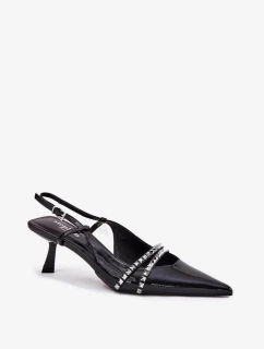 Dámské lakované lodičky na jehlovém podpatku s ozdobnými pásky Jelmia – černé