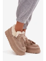 Dámské sněhule Ferayne na platformě s kožešinou a třásněmi – béžové