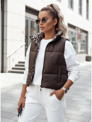 Dámská přechodná krátká prošívaná oboustranná kávová vesta LEOVELLA FashionStreet TY4648 Dámská přechodná krátká prošívaná oboustranná kávová vesta LEOVELLA FashionStreet TY4648