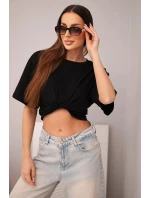 Dámská bavlněná základní halenka s krátkým rukávem černá Dámská bavlněná základní halenka s krátkým rukávem černá