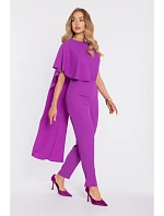 M907 Asymetrický overal s pláštěm a zvýrazněným pasem - levandulový