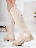 Dámské ponožkové boty béžové FashionStreet ZY1286 Dámské ponožkové boty béžové FashionStreet ZY1286