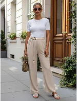 Dámské kalhoty s širokými nohavicemi, béžové, FashionStreet UY3074 Dámské kalhoty s širokými nohavicemi, béžové, FashionStreet UY3074