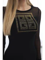 Pletené šaty s tylovými rukávy černé Pletené šaty s tylovými rukávy černé