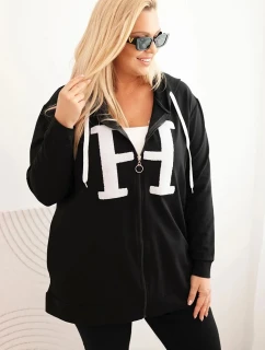 Dámská mikina Plus Size bavlněná s kapucí a velkým písmenem H černá