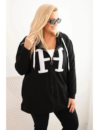 Dámská mikina Plus Size bavlněná s kapucí a velkým písmenem H černá