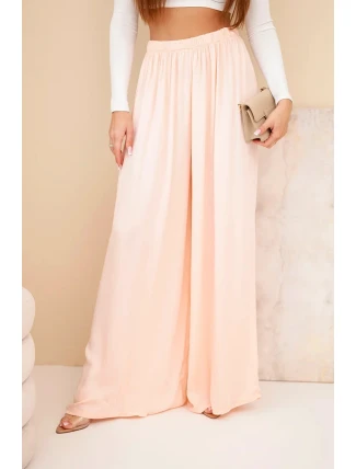 Dámské viskózové široké kalhoty s gumou v pase meruňkové