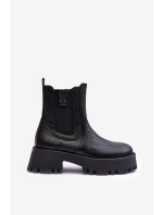 Kožené boty s kotníkovou patou na masivní platformě černé Lisencca