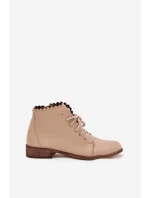 Kožené Boty Na Plochém Podpatku Béžové Zazoo 2964