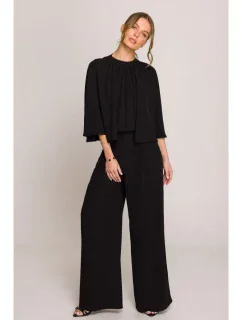 S397 Kombinéza s širokými rukávy a rozdělenými zády - černá