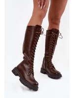 Dámské zateplené šněrovací kozačky Meliora – čokoládové, eko semiš