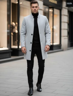 Pánský jednořadový kabát šedý FashionStreet CX0428