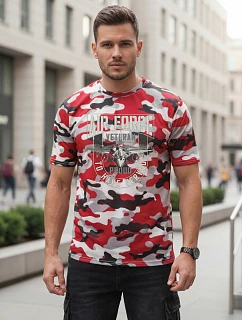 Pánské tričko s potiskem v červenobílém maskovacím vzoru FashionStreet NX2001R