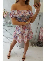 Květinové šaty s odhalenými rameny tmavě růžové