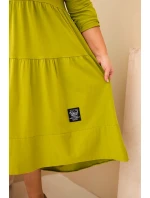 Dámská bavlněná sukni Plus Size s volány a ohrnutým rukávem pistáciová