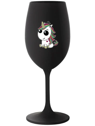 DUHOVÝ JEDNOROŽEC - čierny pohár na víno 350 ml