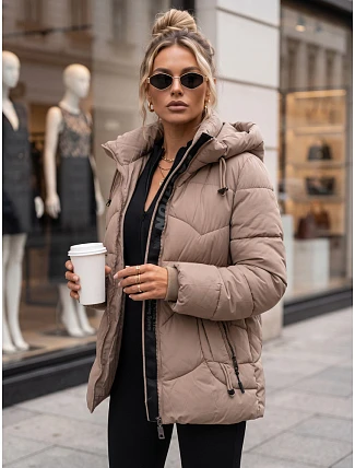 Dámská zimní prošívaná bunda s kapucí, béžová, FashionStreet TY5753 Dámská zimní prošívaná bunda s kapucí, béžová, FashionStreet TY5753