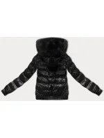 Černá krátká zimní bunda s květovaným vzorem (CAN-597)