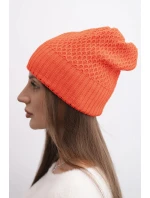 Dámská zimní čepice z vlny s dvojitým ohrnovacím lemem K426 oranžová