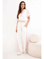 Dámský komplet s polo mikinou a širokými kalhotami máslový pudrově růžová