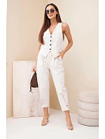 Dámský elegantní komplet s vestou na knoflíky a kalhotami béžový